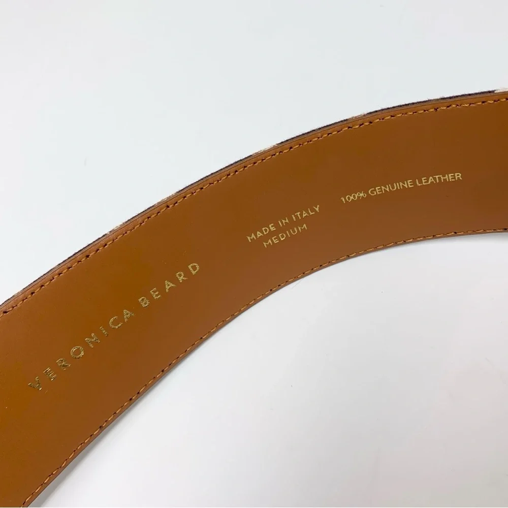Veronica Beard Rickie Belt (Sz M) Wide Canvas Leather Leopard Print Brown Multi